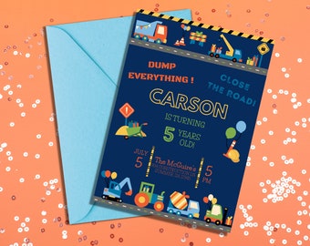 Editable Construction Birthday Invitation: Dump Truck Party (Canva Template)