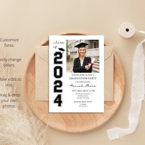 Graduation Digital Invitation Template, Grad Announcement, Graduation Party, Graduation Invite, Class of 2024, Editable, Instant Download image 2