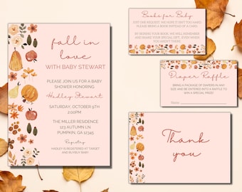 Fall Pumpkin Baby Shower Invitation Set: Editable Template (Digital Download)