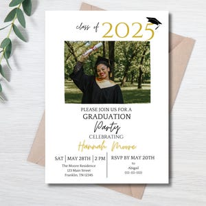 Graduation Invitation Template, Graduation Announcement Template, Graduation Party Invitation, Photo Invitation, Class of 2025, Printable