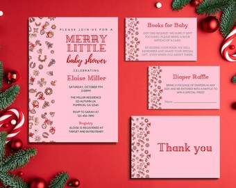 Christmas Baby Shower Invitation Template: Winter Holiday Set (Canva Editable)