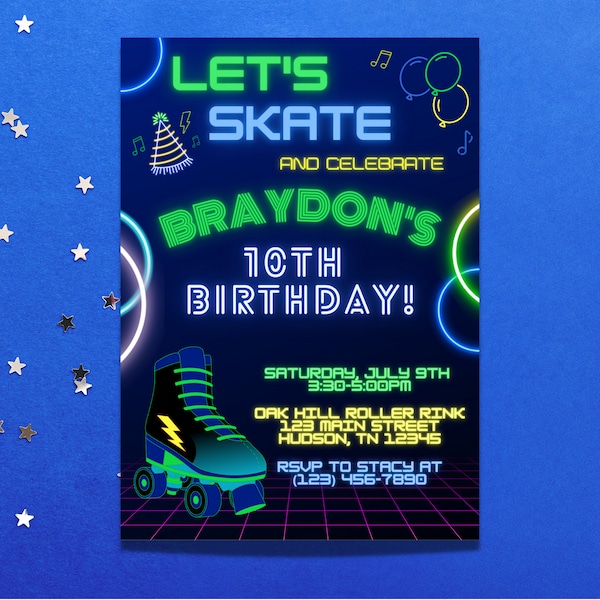 Roller Skating Birthday Invitation Template, Roller Skating Invitation, Roller Skate Party Invitation, Printable Invitation Template, Canva