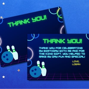 Bowling Party Thank You Card, Bowling Thank You Card, Bowling Birthday Thank You Card, Bowling Party, Bowling Invitation, Printable Template