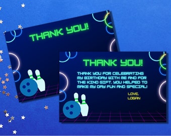 Bowling Birthday Thank You Card: Editable Template (4x6) (Digital Download)