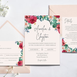 Tropical Wedding Invitation, Tropical Wedding Invitation Template, Beach Wedding Invitation, Instant Download, Printable Invitation, Canva