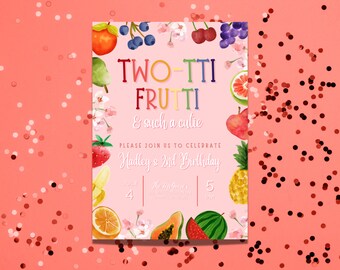 Twotti Frutti 2nd Birthday Invitation: Tropical Fruit (Instant Download)