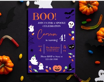 Editable Spooky Halloween Birthday Invitation: Canva Template