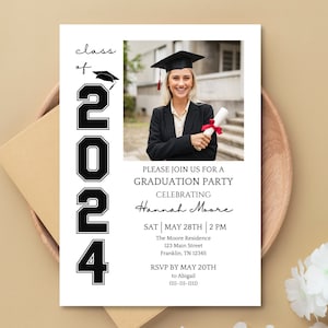 Graduation Digital Invitation Template, Grad Announcement, Graduation Party, Graduation Invite, Class of 2024, Editable, Instant Download image 1