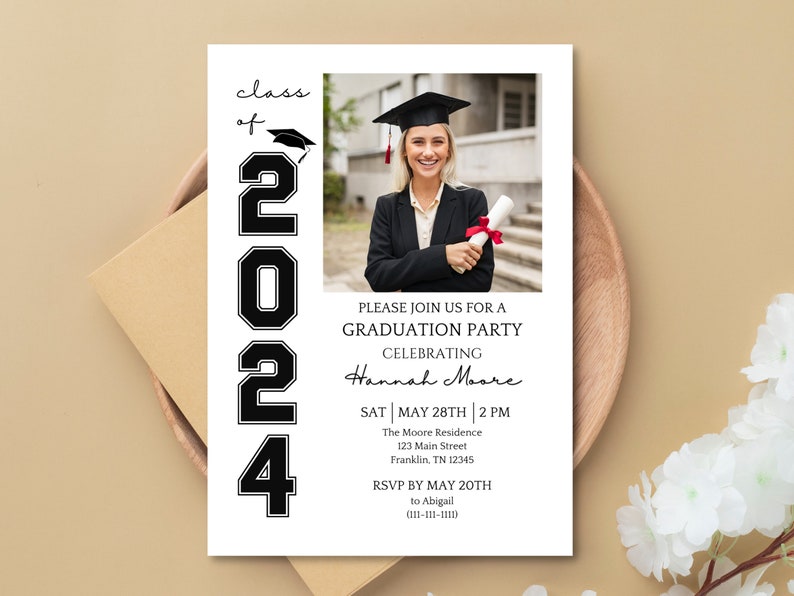 Graduation Digital Invitation Template, Grad Announcement, Graduation Party, Graduation Invite, Class of 2024, Editable, Instant Download image 1