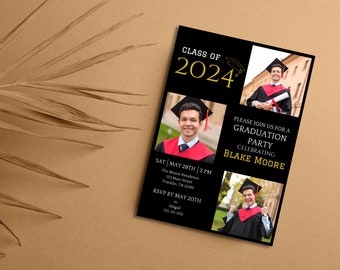 Graduation Digital Invitation Template, Grad Announcement, Graduation Party, Graduation Invite, Boy, 2024, Photo, Editable, Instant Download