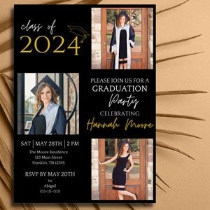 Graduation Invitation Template, Graduation Announcement, Graduation Party Invitation, Photo Invitation, Class of 2024, Printable, Editable