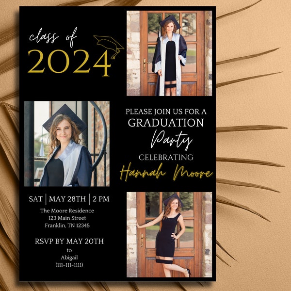 Graduation Invitation Template, Graduation Announcement, Graduation Party Invitation, Photo Invitation, Class of 2024, Printable, Editable