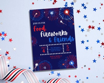 Patriotic 4th of July BBQ Invitation Template, Instant Access (Canva)