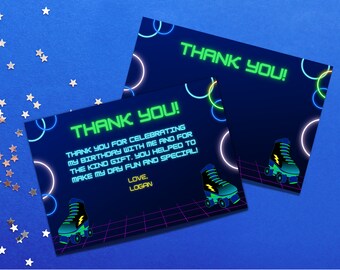Roller Skate Birthday Thank You Card Template (Canva Editable, 4x6)