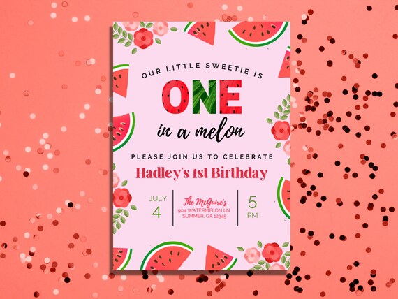 Watermelon 1st Birthday Invitation Kara's Party Ideas One In A Melon