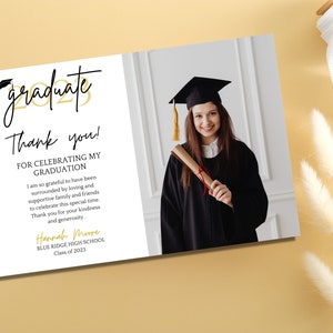 Tarjeta de agradecimiento de graduación, tarjeta de graduación de agradecimiento, tarjeta de graduación de agradecimiento con foto, tarjeta de agradecimiento de clase de 2023, editable, plantilla