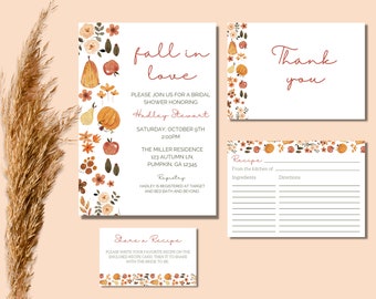 Fall Bridal Shower Invitation Template Set: Autumn Floral (Canva Editable)