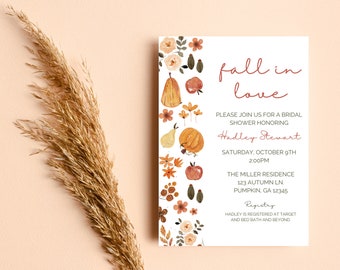 Autumn Bridal Shower Invitation Template: Fall in Love (Digital Download)