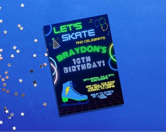 Ice Skating Birthday Invitation Template: Customizable Canva Design (5x7 & 4x6) (Digital Download)