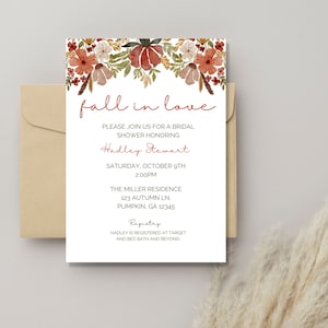 Fall Bridal Shower Invitation, Fall Bridal Shower Invitation Template, Autumn Bridal Shower Invitation, Fall in Love Bridal Shower Invite