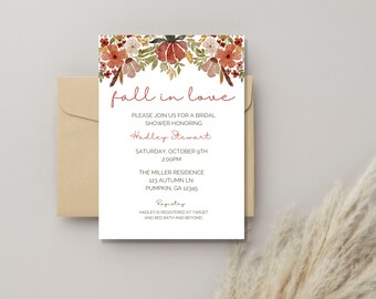 Fall Floral Bridal Shower Invitation Template (Canva Editable)
