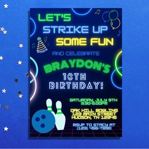 Bowling Party Invitation, Bowling Birthday Invitation, Editable Bowling Invitation, Bowling Party, Bowling Invitation, Printable Template