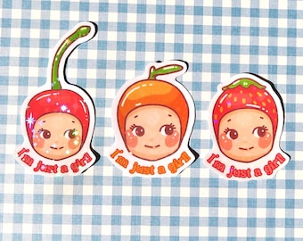 Sonny Angel "I'm Just A Girl" Fruit Sticker: Holographic Vinyl Laptop Decals