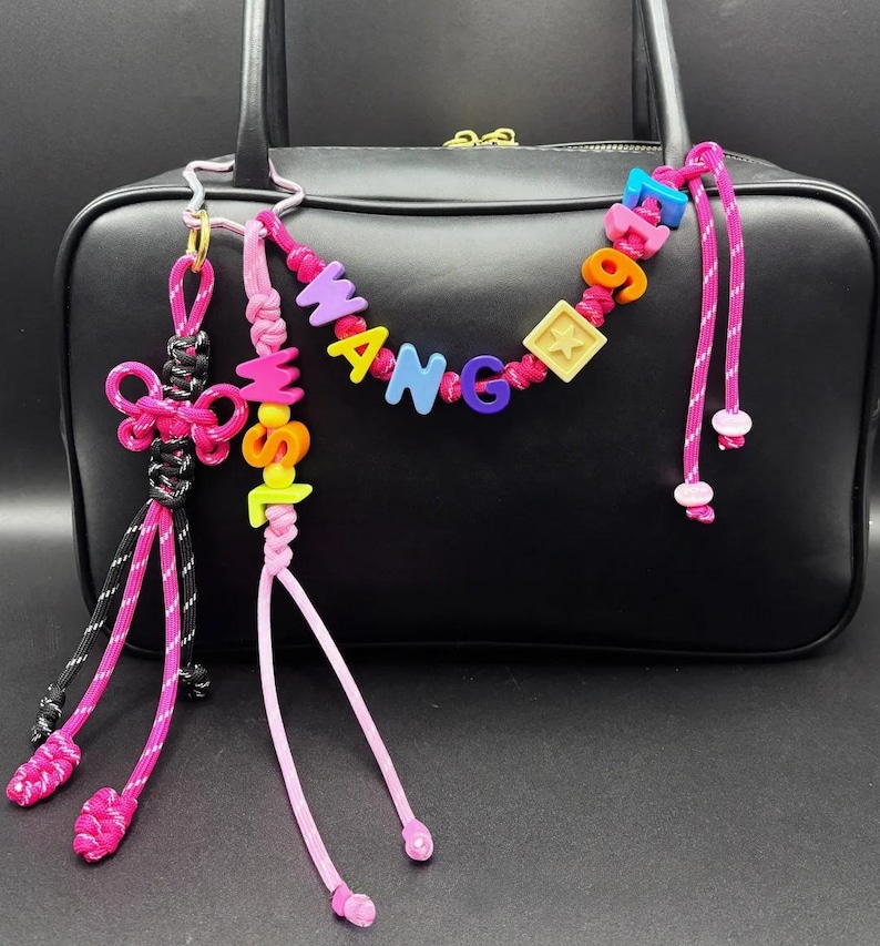 Custom Letter Charms,hot Pink Rope Bag Charms With Color Letters ...