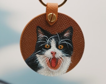 Custom Cat Keychain, Cat Portrait Keychain, Painted Pet Portrait Gift, Personalised Pet Keyring,Customized Pe Keychain,Dog Cat Lover Gift