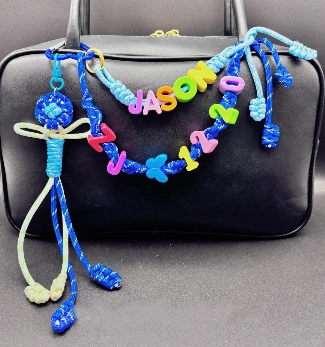 Key Charm Two Ropes Custom Letter Blue Rope Bag Charms,stylish Bag Charm,y2k Rope Purese ...