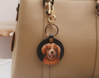 Custom Hand-Painted Leather Dog Charm,Personalized Pet Portrait,Hand-painted Pet Leather Bag Tag,Leather Bag Charm,Pet Portrait,Dog Memorial