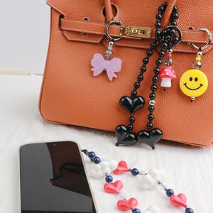 Adorable mushroom bag charm,Colorful natural stone beaded bag charm,Big happy face bag charm,Smiley face Personalized bag charm