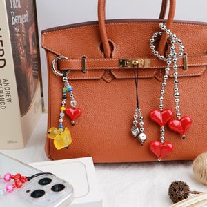 Classic retro Red Heart Bag Charm with Silver Beads,Stylish Handbag Accessory, Versatile Purse Decor,Purse Accessories,Love Gift For Her