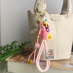 Pink Knot Rope Bag Charms For Purse,Stylish Bag Charm,Y2k Rope Purese Charm Bag Keychain Accessories,Cute Pearl Ballon Dog Rope Bag Charms