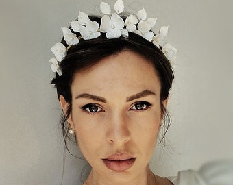 Flower Crown, Floral Headpiece, Halo Crown, Bridal headband ,Porcelain Flowers Bridal, Ceramic Flower Headband, Wedding Crown, Tiara