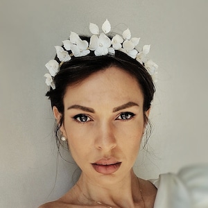 Flower Crown, Floral Headpiece, Halo Crown, Bridal headband ,Porcelain Flowers Bridal, Ceramic Flower Headband, Wedding Crown, Tiara image 1