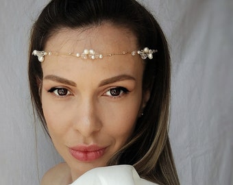 Crystal headpiece , bridal hair vine, wedding hair piece,garland headpiece, forehead hedpiece,chain head piece