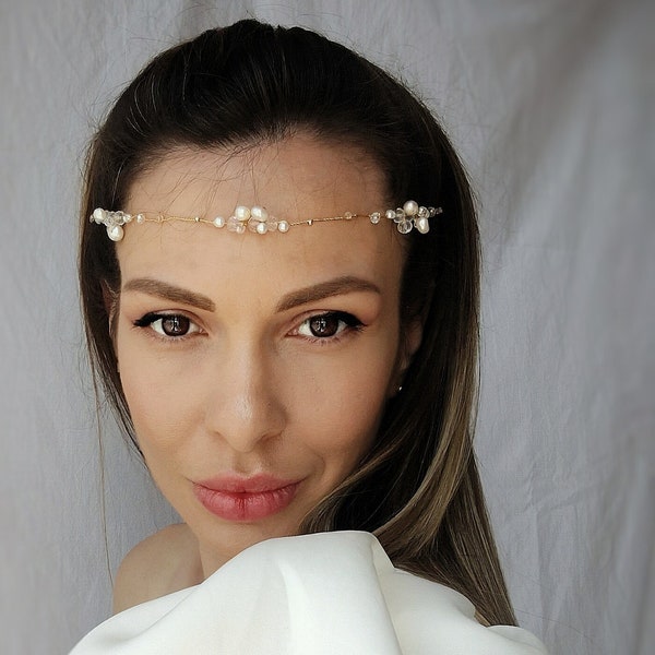 Crystal headpiece , bridal hair vine, wedding hair piece,garland headpiece, forehead hedpiece,chain head piece