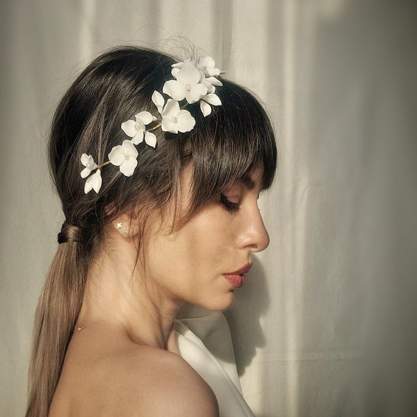 Clay Flowers Bridal Hair Vine, Pearl hair vine, Bridal Headpiece, Hair Vine, Wedding Hair Vine, Wedding Hair Piece, hair flower chains