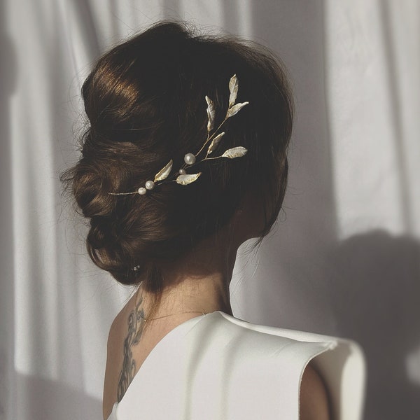 Épingle à cheveux en feuille d'or, accessoires pour cheveux grecs en feuille d'olivier, couvre-chef de mariée en feuille d'or, olivier en feuille de laurier