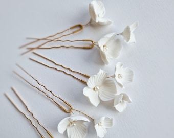 Bridal flower hair pins Porcelain Flower Hair Pins Boho Bride pins, bride hair accessory Floral hair pins something blue