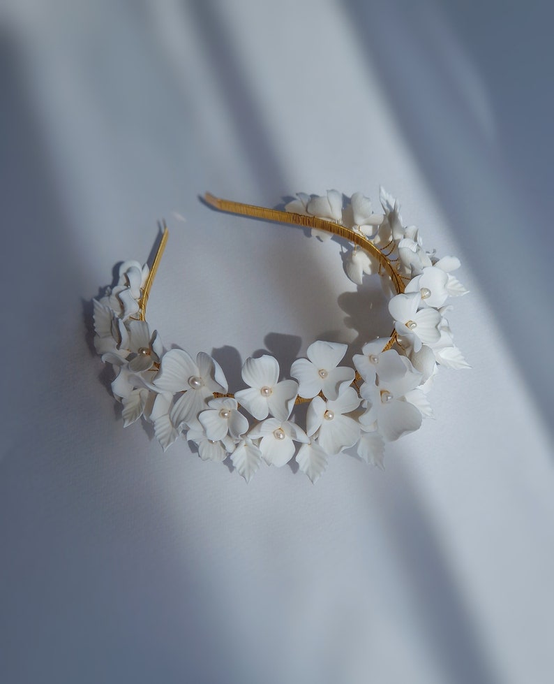 Flower Crown, Floral Headpiece, Halo Crown, Bridal headband ,Porcelain Flowers Bridal, Ceramic Flower Headband, Wedding Crown, Tiara image 6