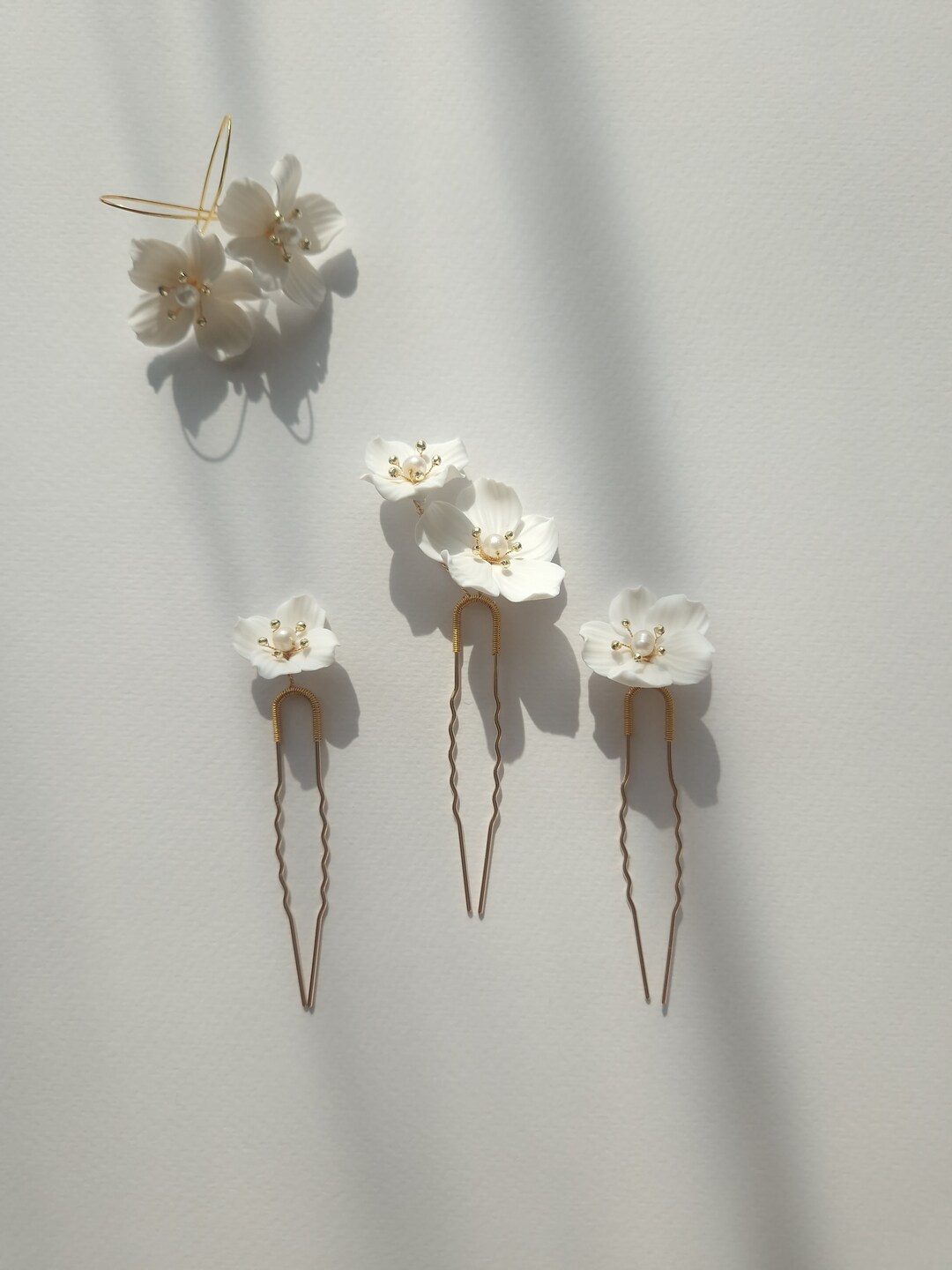 Bridal Flower Hair Pins Set of Hair Pins and Earring Bridal Hair Pins ...