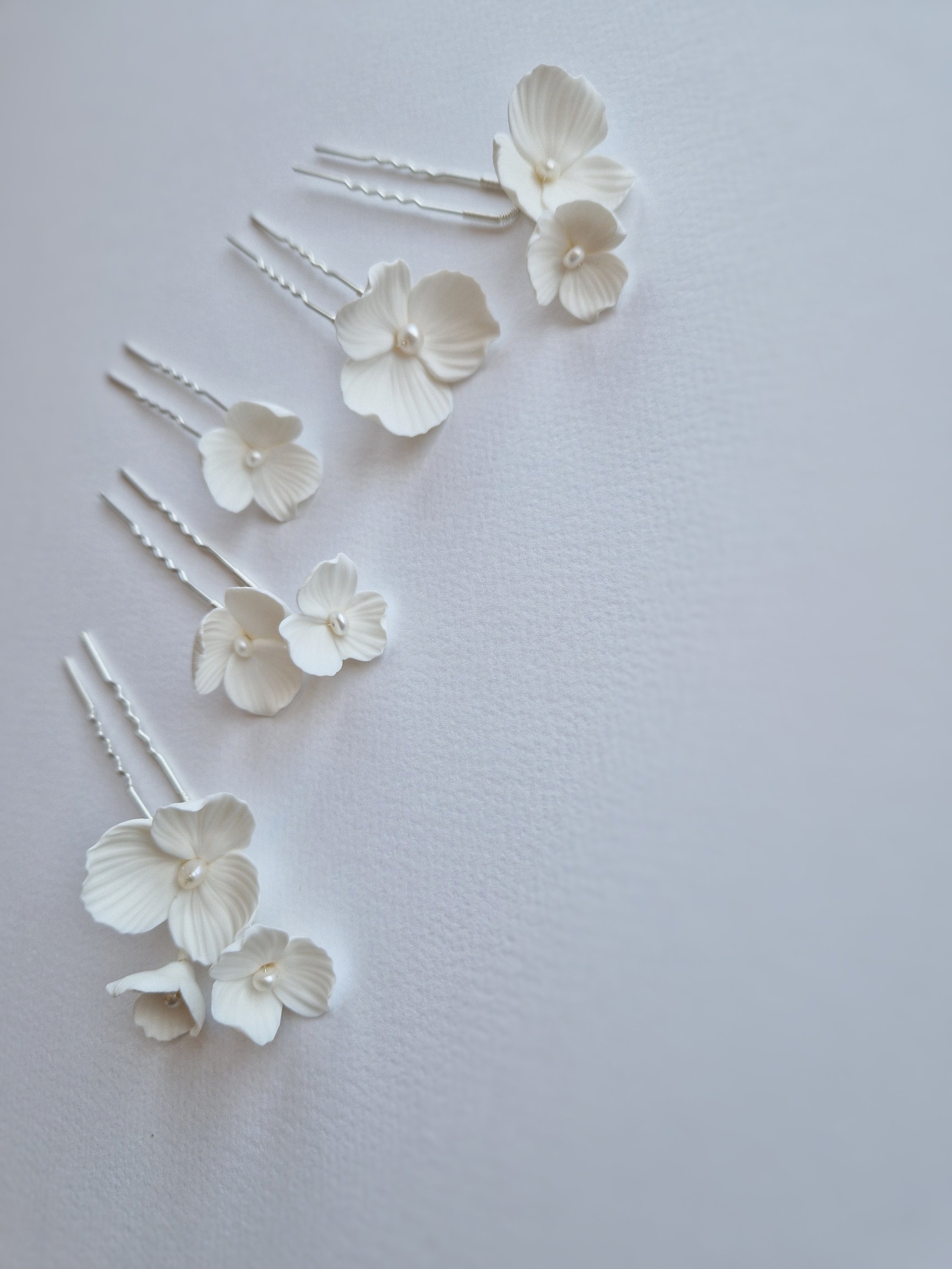 Bridal Flower Hair Pins Porcelain Flower Hair Pins Clay Flower - Etsy
