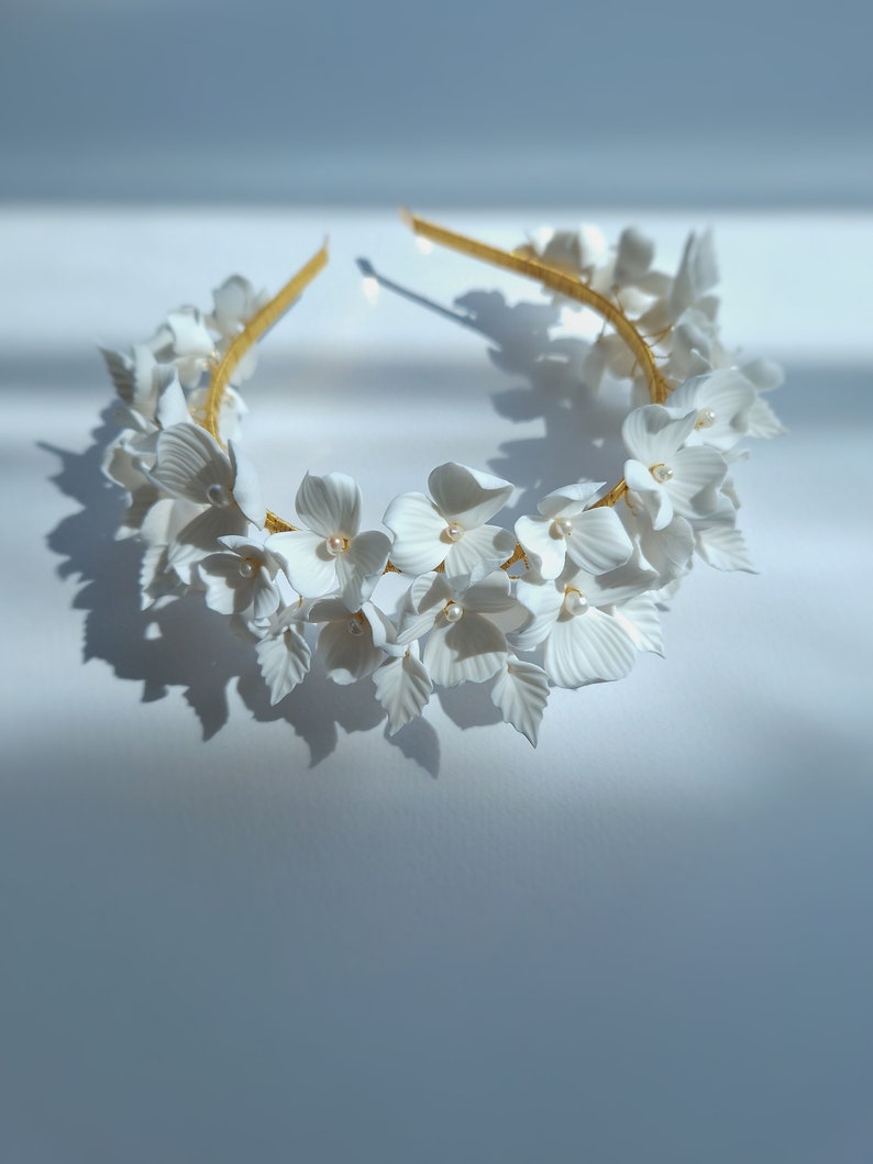 Flower Crown, Floral Headpiece, Halo Crown, Bridal headband ,Porcelain Flowers Bridal, Ceramic Flower Headband, Wedding Crown, Tiara image 7