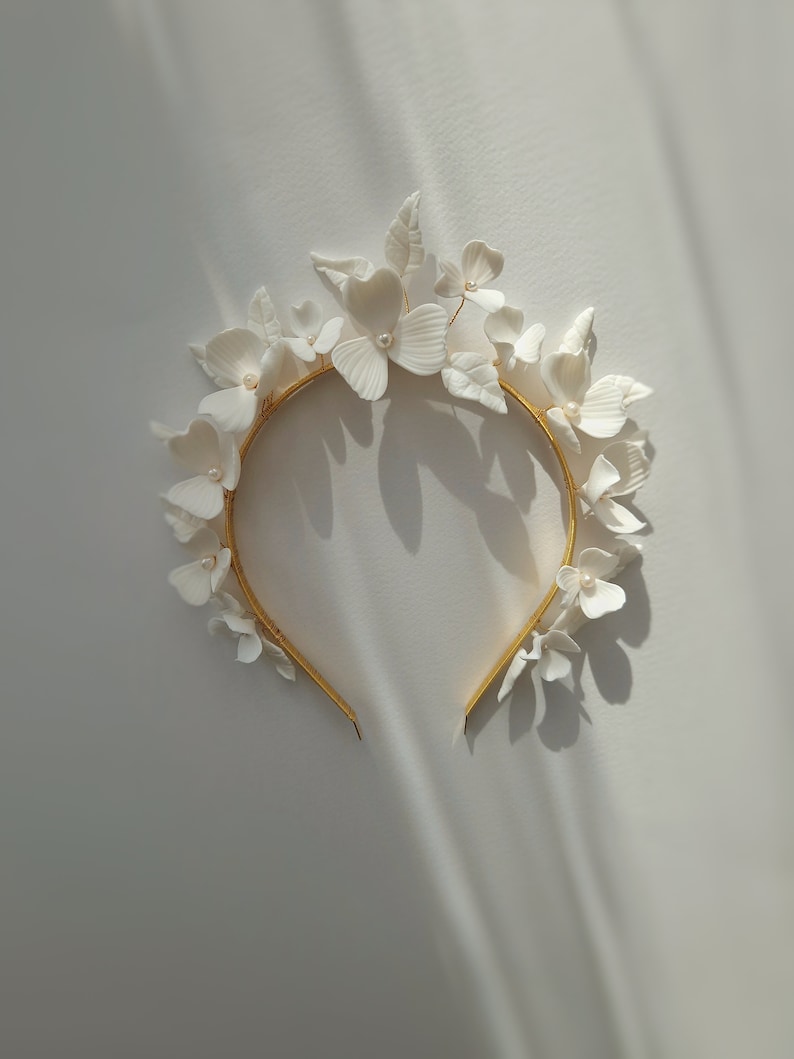 Flower Crown, Floral Headpiece, Halo Crown, Bridal headband ,Porcelain Flowers Bridal, Ceramic Flower Headband, Wedding Crown, Tiara image 10