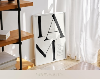 May include: A white framed poster with black text that reads "I AM GRATEFUL FOR ALL THAT I AM AND ALL THAT I HAVE, AND I CELEBRATE MYSELF EVERY DAY." The poster is hanging on a white wall next to a wooden shelf.