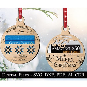 Adorno para portamonedas con forma de bola de Navidad, tarjeta de regalo, archivo láser SVG Glowforge, superventas, decoración del hogar, decoración de la casa, descarga digital Lightburn