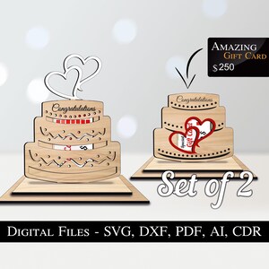 Bolos de casamento Cartão de presente Suporte de dinheiro Suporte SVG Glowforge Laser File Bestseller Decoração para casa Decoração para casa Lightburn Download digital