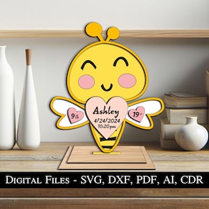 Bee pasgeboren baby geboortekaartje bord cadeau aanwezig SVG laser jongen meisje kind kind schattige dieren wesp Instant Download Glowforge